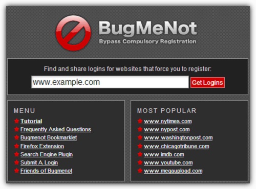 Bugmenot – Login to Website Download